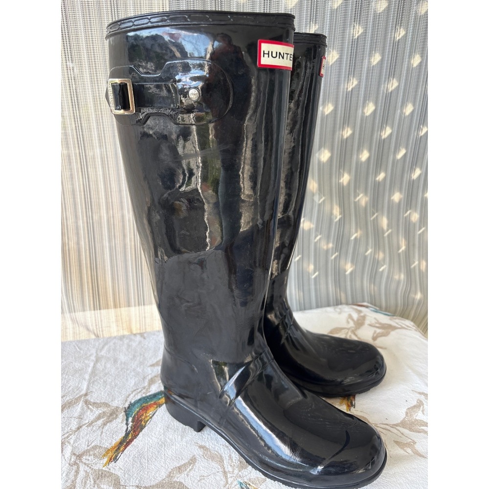 Hunter US 9 Original Tall Gloss Rain Boots Black Waterproof Rubber UK 7 EU 40/41